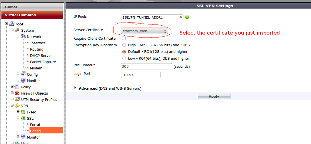 fortigate vpn client certificate store